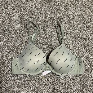 Pink olive green bra